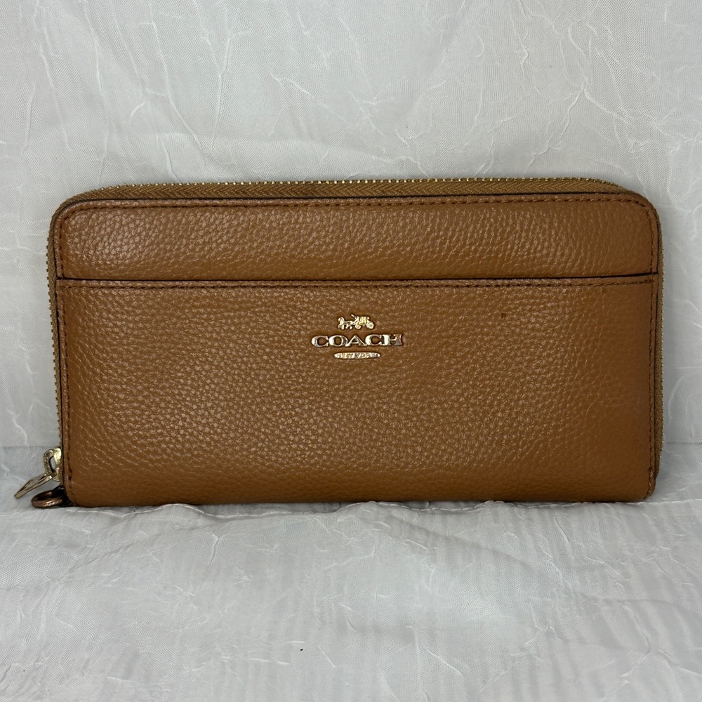Coach Tan and Gold Zip Around Wallet